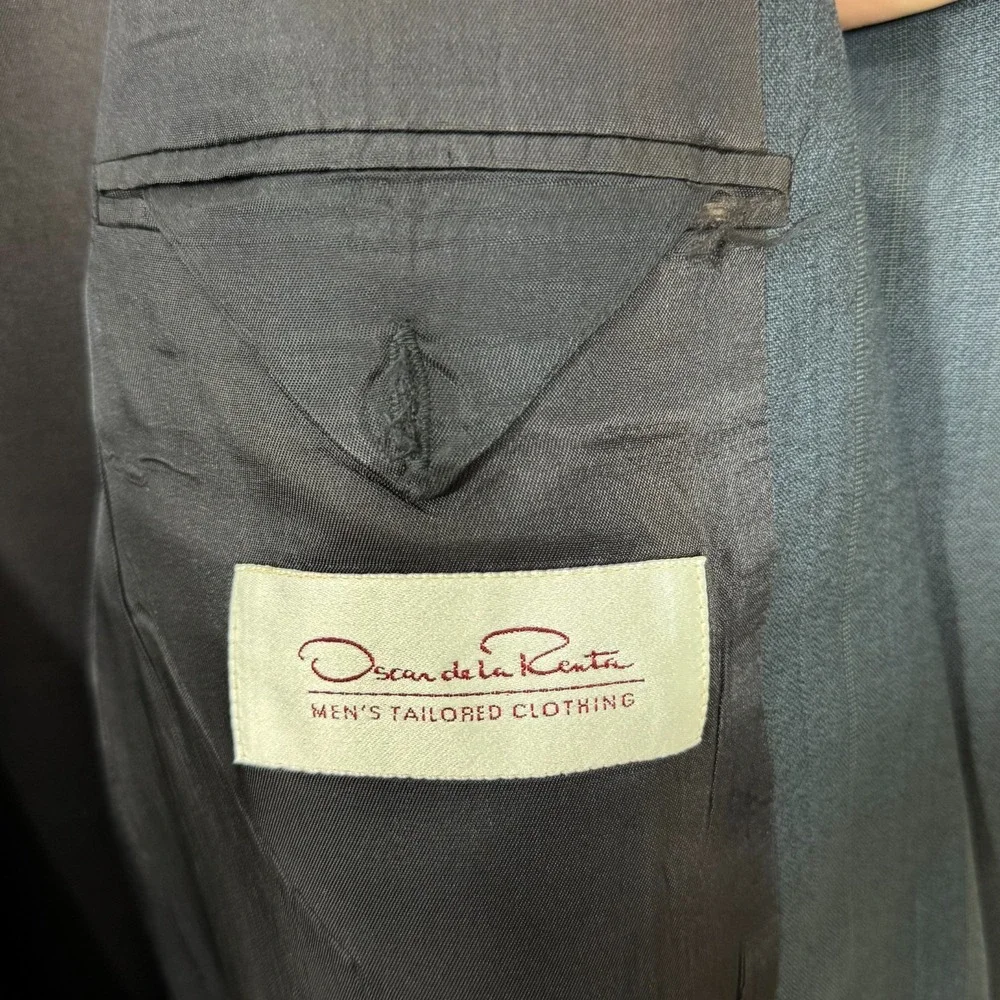 Oscar de la Renta Sport Coat Blazer 44L Blue Wool Old Money Vtg‎ 80s 90s Luxury